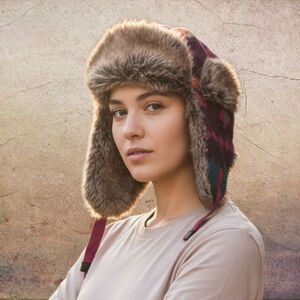 🌈Orange & Purple Navajo Print Fur Lined Trapper Hat w/ Ear Flaps OS